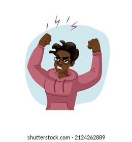 Vector cartoon flat black man character in aggressive mood-social inequality and protest,discontent,black lives matter movement,anger management and social behavior concept,web site banner ad design
