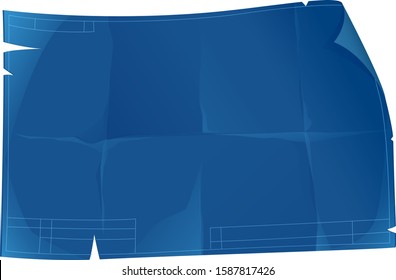 Vector cartoon flat blueprint paper. blue square with ragged edges