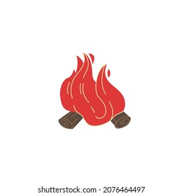 Vector cartoon flat burning bonfire isolated on empty background-outdoor recreation,camping and hiking concept,web site banner ad design