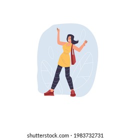 Vector cartoon flat character in happy mood,rejoice,celebrate success- emotions,astonishment,healthy social concept