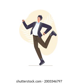 Vector cartoon flat character in happy mood,rejoice,celebrating,dancing - emotions,success,healthy social concept