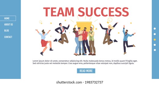 Vector cartoon flat characters friends rejoice together,friendly team of young people celebrate success,jumping happily - ready to use web online site design,social media concept