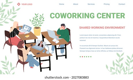 Vector cartoon flat characters performs work tasks.Successful employees business freelancers at working process-coworking center,professional workflow process,web site landing page concept