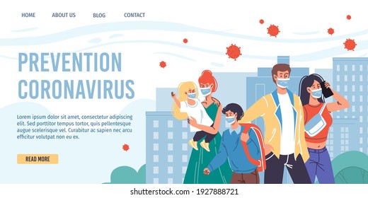 Vector cartoon flat characters wear face masks-coronavirus prevention,covid protection,measures vs pandemic viral infection,landing page medical concept