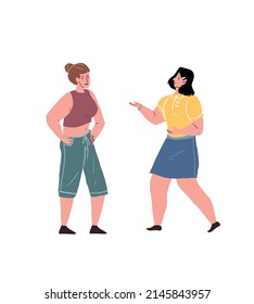Vector cartoon flat characters,womans friends emotionally talks and gesticulate-positive emotions,friendship,relationships,social communication concept,web site banner ad design