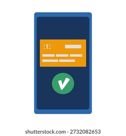 Vetor cartoon flat Confirmar Pagamento Online, banner de autenticação de dois fatores. Cartão de crédito, marca verde na tela do smartphone. Conceito de pagamento seguro de e wallet, verificação de código sms.