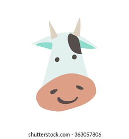 Vector cartoon flat cow face mascot icon. For ui, web games, tablets, wallpapers, and patterns.
