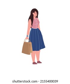 Caricatura vectorial tierno personaje adorable mujer con bolsos accesorios de colección vacía de moda, compras y ventas, concepto de estilo de vida de moda, diseño de banner y sitio web