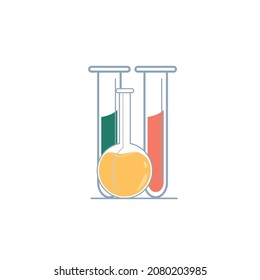 Vector cartoon flat different medical beakers with reagents,isolated on empty background-health care treatment,online telemedicine concept,web site banner ad design
