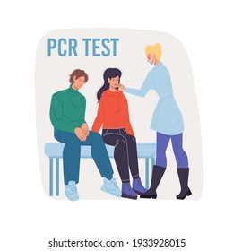 Vector cartoon flat doctor character at work doing PCR test.Physician take patient saliva sample - coronavirus prevention,covid disease infection diagnostics,treatment,therapy medical concept