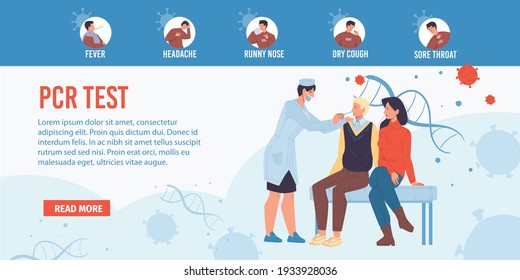 Caricatura vectorial personaje médico plano en el trabajo haciendo la prueba de PCR.El médico toma la saliva del paciente muestra-prevención del coronavirus,diagnóstico de síntomas cóvidos,tratamiento,concepto de infografía médica