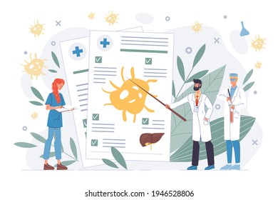 Vector cartoon flat doctor characters at work in uniform,lab coats study viruses-disease prevention,medical meeting,conference,medic team and education concept with medical devices,symbols