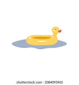Anillo de nado de pato plano vectorial aislado en familia vacía saludable de fondo y feliz infancia,concepto de tienda de juguetes para niños,banner de sitio web y diseño