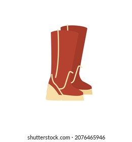 Vector cartoon flat fashionable boots.New trendy beautiful footwear isolated on empty background-clothing shoe store,shopping and fashion concept,web site banner ad design