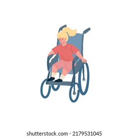 Vector cartoon flat girl character sits in wheelchair-childrens care and support theme,equal human rights,social justice,happy childhood for all children concept,web site banner ad design