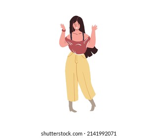 Vector cartoon flat happy character in joyful mood.Young woman rejoice,happily gesticulate-positive emotions,friendship,communication and relationships social concept,web site banner ad design