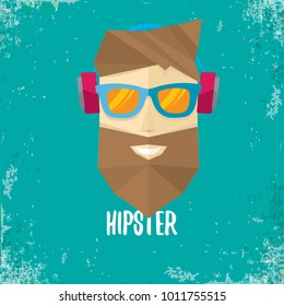 vector cartoon flat hipster man icon on grunge azure background. Fashion silhouette hipster style, vector illustration. barbershop logo design template