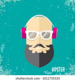 vector cartoon flat hipster man icon on grunge azure background. Fashion silhouette hipster style, vector illustration. barbershop logo design template