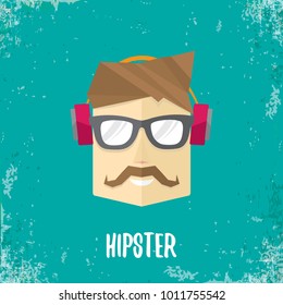 vector cartoon flat hipster man icon on grunge azure background. Fashion silhouette hipster style, vector illustration. barbershop logo design template