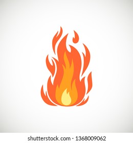 Vector cartoon flat icon of flame. Burning bonfire and campfire simple illustration isolated on white background for web, print, decoration, bonfire night. 