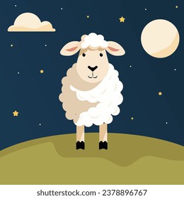 Vektorgrafik flache Illustration, süße Schafe, die sich auf das Bett vorbereiten.
