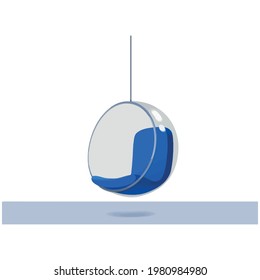 Dibujo vectorial de ilustración plana globo futurista o silla de bola aislada en fondo blanco. Cómodo sillón de huevo azul blanco para diseño interior, apartamento, oficina creativa. Mobiliario futurista.