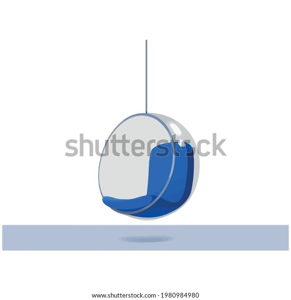 Vector cartoon flat illustration futuristic\
globe or ball chair isolated on white background. Comfortable white\
blue egg armchair for interior design, apartment, creative office.\
Futuristic furniture.