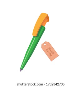 Vector cartoon flat illustration of a green plastic pen on a white background. Mockup vector icon for web design.