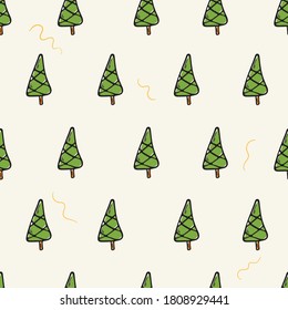 Vector cartoon flat illustration. Seamless pattern with doodle icons of Christmas trees. New year decorations background.