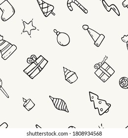 Vector cartoon flat illustration. Seamless pattern with Christmas doodle icons. New year decorations background.