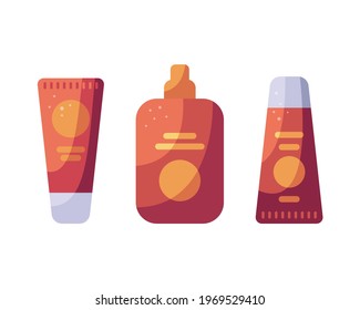 Vektorgrafik-Flachbild-Set mit Sonnencreme-Symbolen.