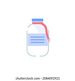 Vector cartoon flat medical vial with sticker,isolated on empty background-health care treatment,online telemedicine concept,web site banner ad design