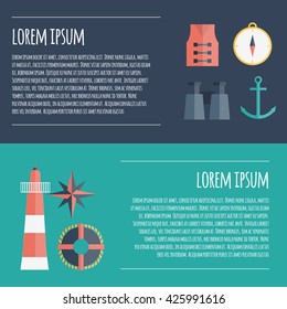 Vector cartoon flat nautical icons
