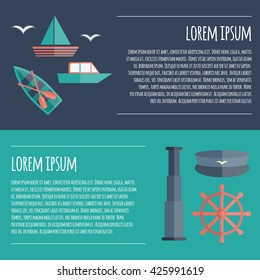 Vector cartoon flat nautical icons. Illustration cruise concept. 