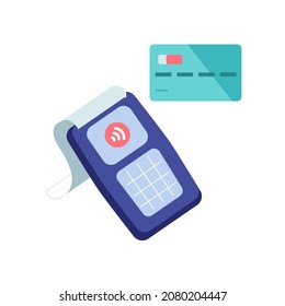 Vector cartoon flat nfc contactless payment illustration.NFC smart credit card and pos terminal-modern payment technology,online web site ad banner concept
