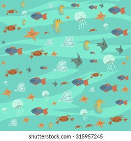 Vector cartoon flat ocean stuff background. For ui, web games, tablets, wallpapers, and patterns.