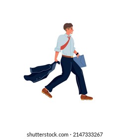 Vector cartoon flat office character running in hurry,businessman at work process isolated on empty background-effective professional workflow and time management concept,web site banner ad design