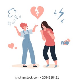 Vector cartoon flat pair of characters quarreling,arguing in break up scene.Healthy personal relationships,emotions,social behavior and family psychology concept,web site banner ad design