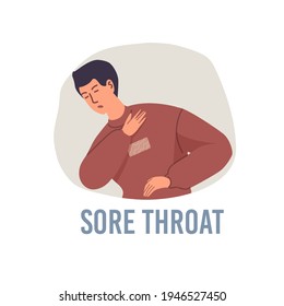Vector cartoon flat patient character ill,sick person-sore throat disease treatment and therapy medical concept
