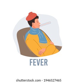 Vector cartoon flat patient character ill,sick person-fever disease treatment and therapy medical concept