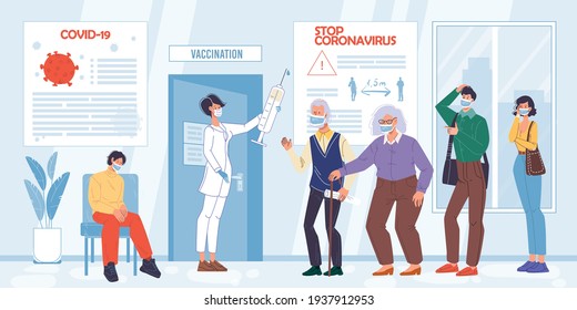 Vector Cartoon Flat Patient Characters Waiting Stock Vector (Royalty ...