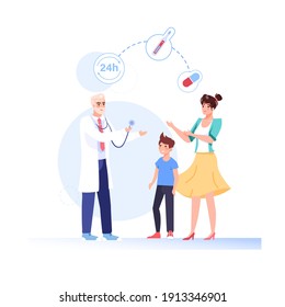 Vector cartoon flat patients,doctor characters.Physician character prescribes medication drugs to family people-medical treatment therapy,online telemedicine,web banner ad concept