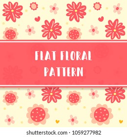 vector cartoon flat pink yellow floral pattern with sun flower abstract template