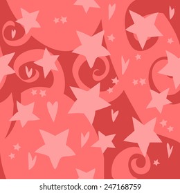Vector cartoon flat red stars and hearts pattern. The vector illustration for ui, web games, tablets, wallpapers, and patterns. Valentine's day.