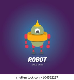 vector cartoon flat robot or cyborg. orange robot logo icon design template