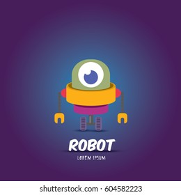 vector cartoon flat robot or cyborg. orange robot logo icon design template