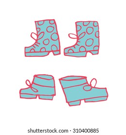 Vector cartoon flat shoes set icon stickers. For ui, web games, tablets, wallpapers, and patterns.