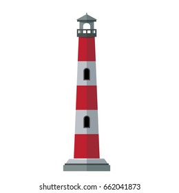 Vector cartoon flat and solid color lighthouses. Searchlight tower for maritime navigational guidance
