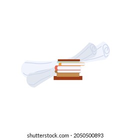 Vector cartoon flat stack of books,textooks and papers isolated on empty background.Literary or scientific printed works,blueprints-reading,learning,education concept,web site banner ad design