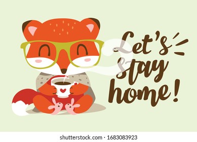 Vektorillustration Cartoon flach zu Hause süße Fox-Illustration